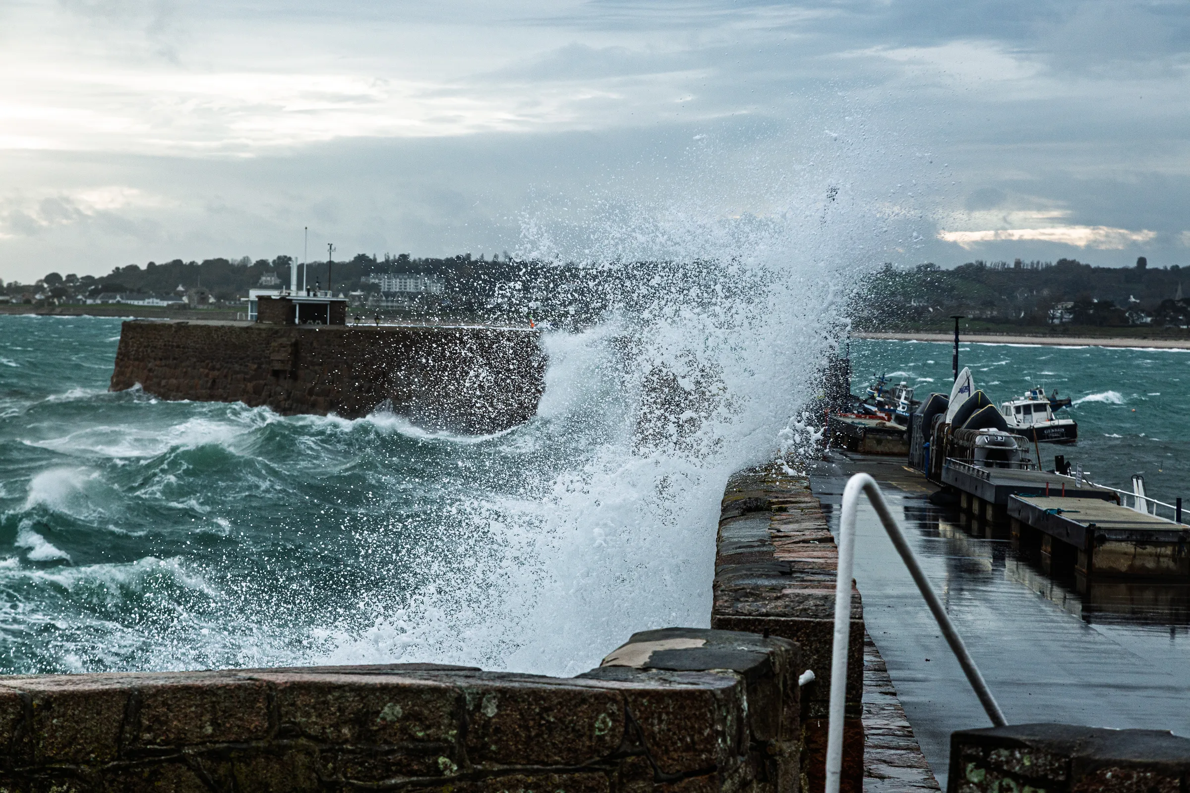 The back wall of Gorey Harbour is taking a beating.